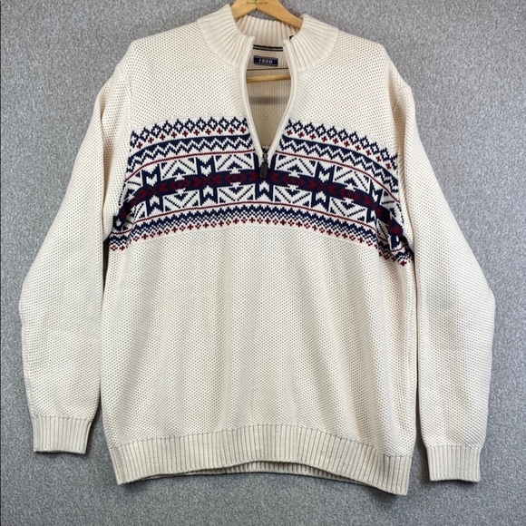 IZOD fair isle quarter zip sweater XL cream Heritage Americana apres ski - Picture 1 of 10